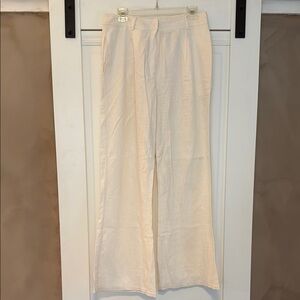 Anthropologie Wide Leg White Linen Pants
